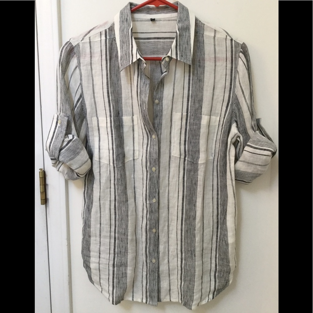 MADEWELL Linen White Grey Striped Button Shirt S